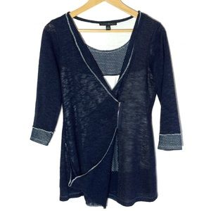 Coco Bianca Layered Cardigan Look Top Navy Sz S